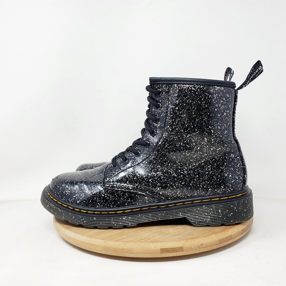 Dr Martens 1460 Boot Womens 5 Black Silver Glitter 8 Eye Lace Up Punk Docs EU 36